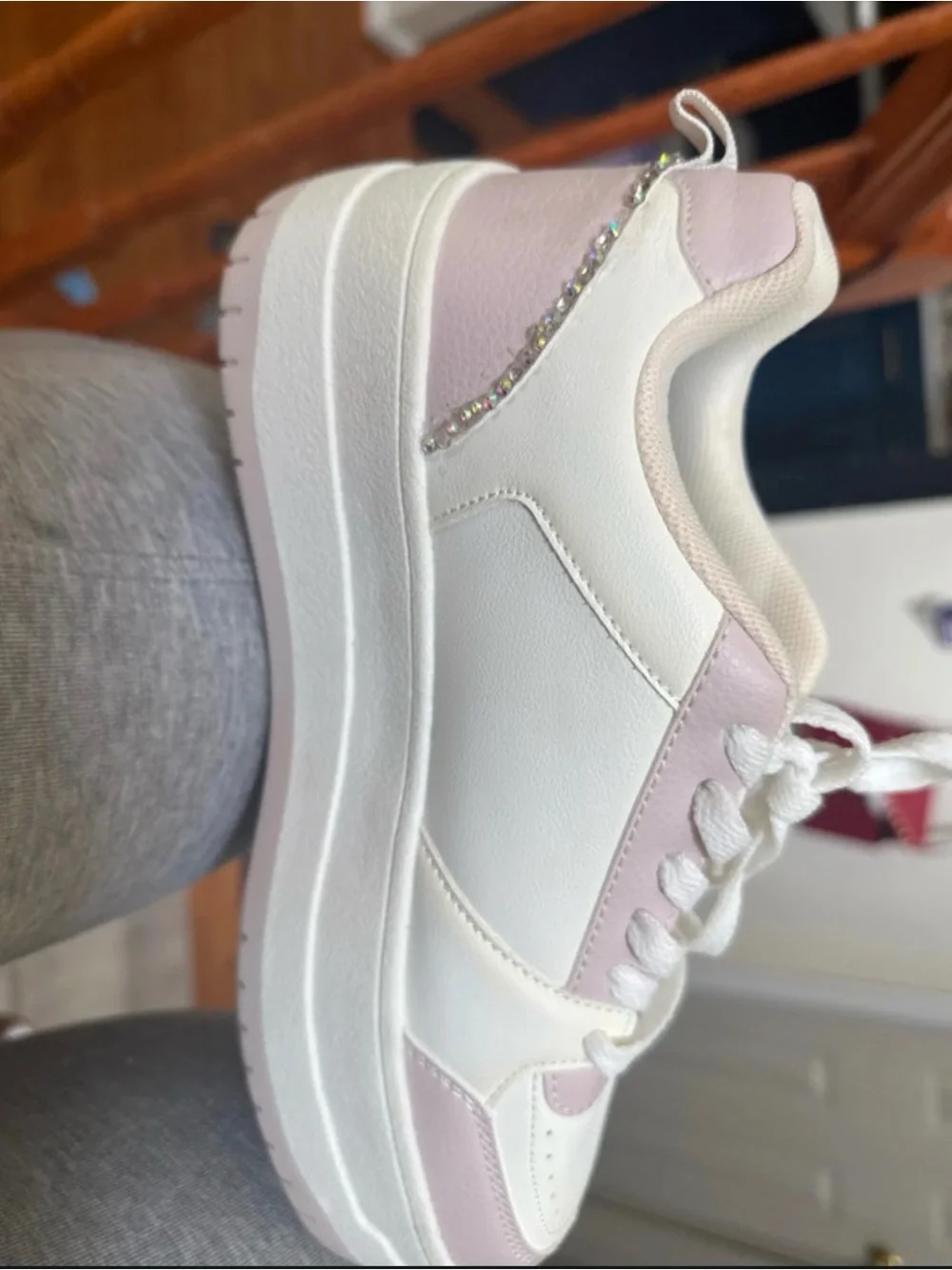 Mattel White and Light Pink Platform Sneakers with Rhinestone Trim custom